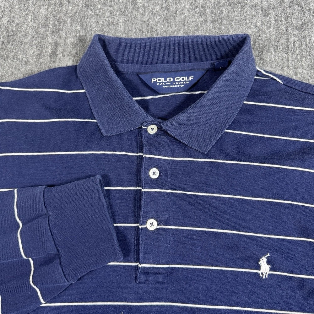 Polo Golf Ralph Lauren Mens L 100% Pima Cotton Polo Navy Stripe Carton House